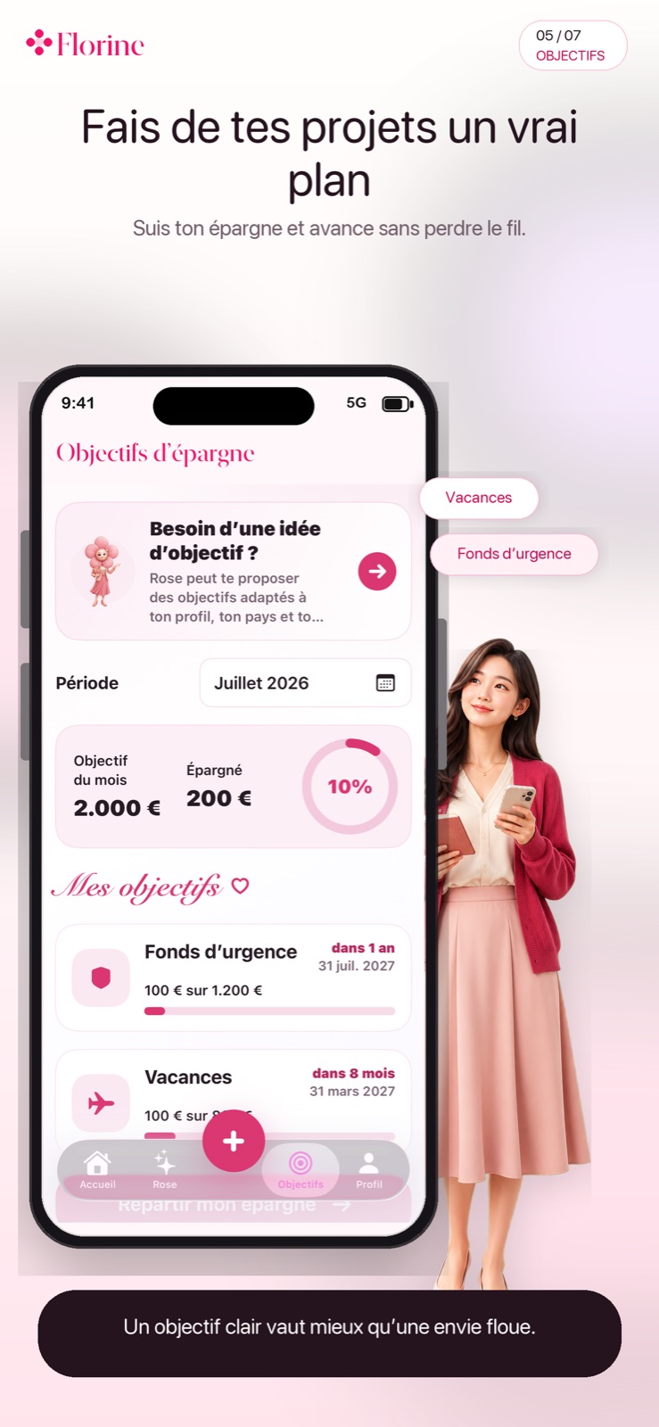 Florine savings goals, French preview